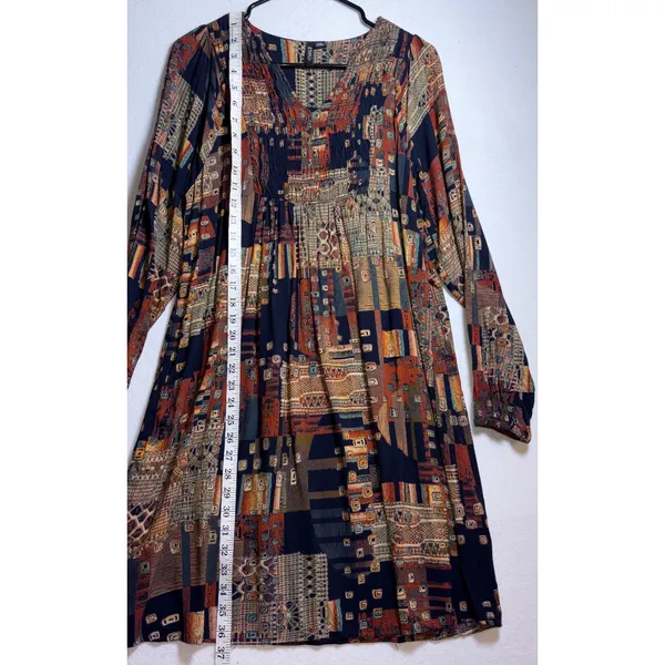 ETHYL Boho Patchwork Geometric Smocked V-Neck Rayon Mini Dress H2507D1-SWANK - Image 8