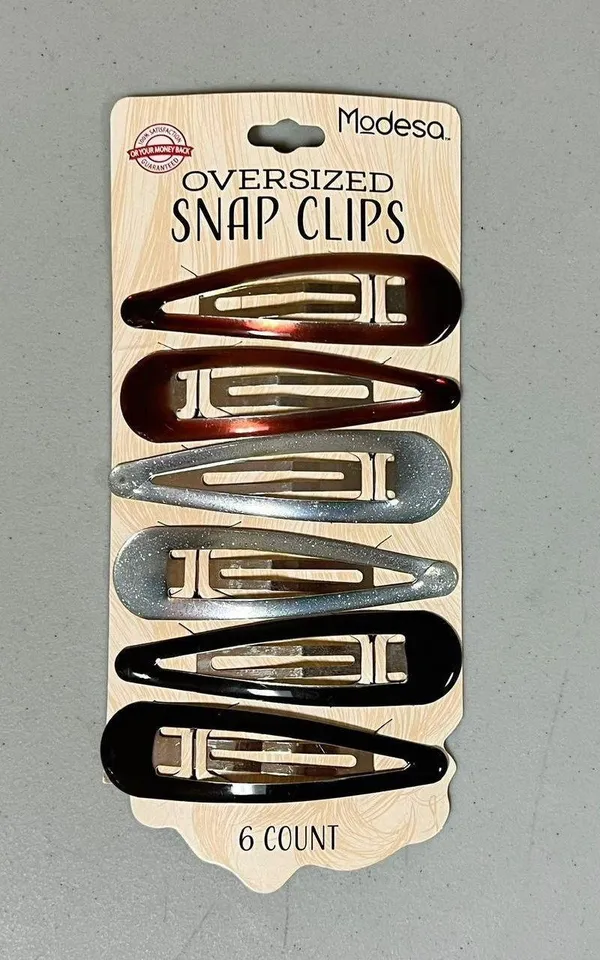 Modesa Black Brown Silver Oversized Snap Clips for Hair 6 Pack NWT 🖤🤎🩶 - Image 2