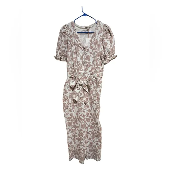 NWT Skies are blue on Wednesday we wear pink floral jumpsuit zip up tie waist M - Image 2