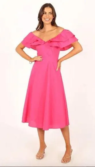 Petal & Pup Cabo Magenta Frill Sleeve Midi Dress M - Image 4