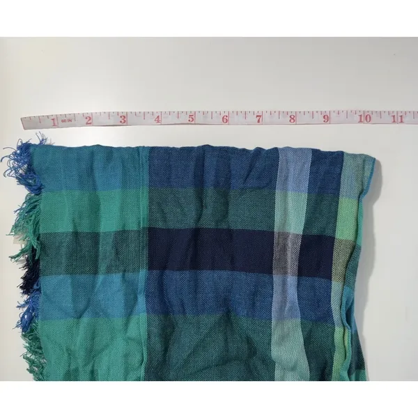Target Plaid Gauze Scarf‎ Blue Green Teal Frayed Edge Grunge Aesthetic - Image 5