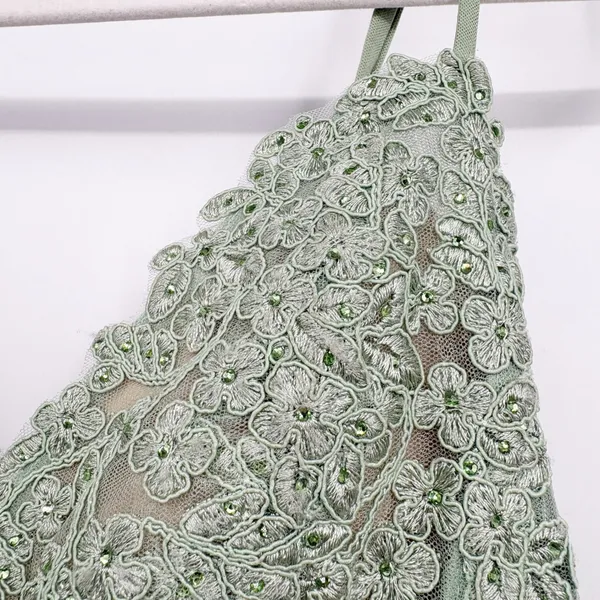 Windsor Womens Fatima Sage Green Embroidered Tulle Fairycore Prom Gown Dress 7/8 - Image 5