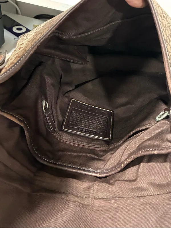 Coach Solo Shoulder Bag Brown‎ Signature C Buckle Flap Leather Canvas - Image 5