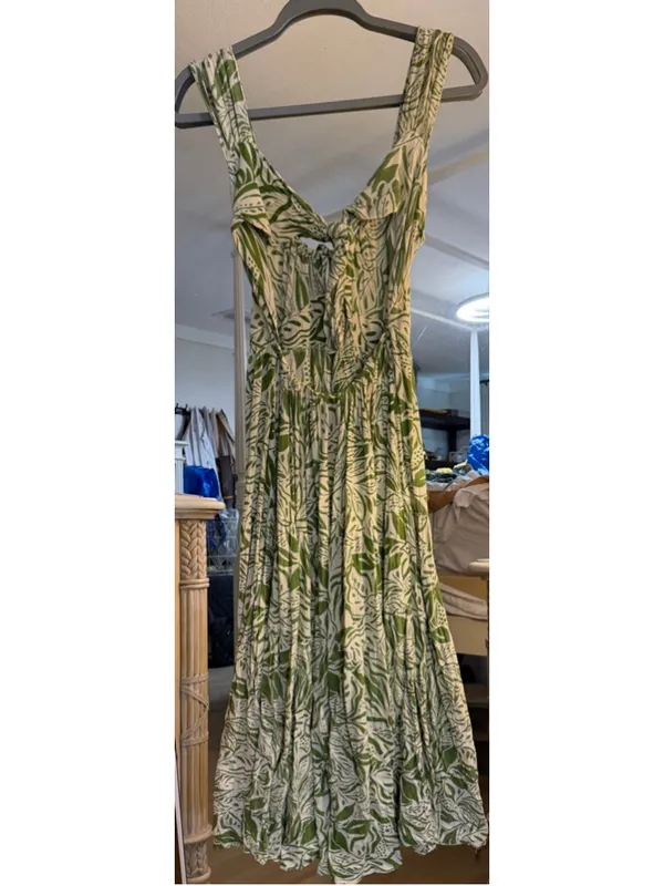 Angie Leaf Print Open Back Maxi Dress L - Image 2