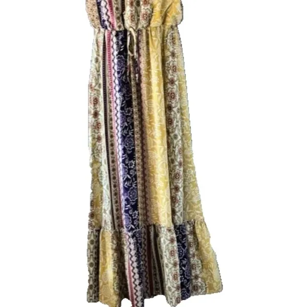Bailey Blue L Multicolor Patchwork Maxi Dress Sleeveless Tie Waist Boho Floral - Image 3