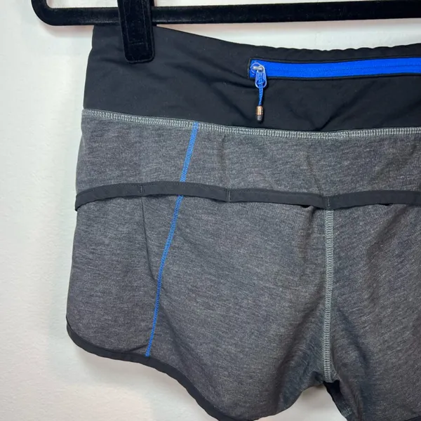 Lululemon 3" Speed Up Shorts Heathered Black / Black / Lakeside Blue Pocket Sz 4 - Image 8