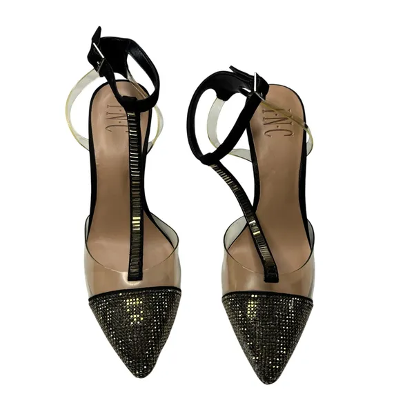 INC International Concepts Kaylona Clear Rhinestone T-Strap Pointed Toe Heels 6M - Image 2