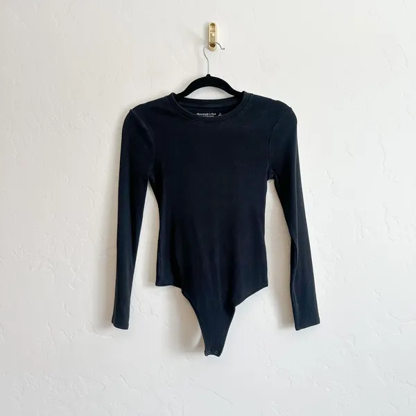 Abercrombie & Fitch | Soft A&F Ribbed Long Sleeve Thong Bodysuit in Black - Image 2