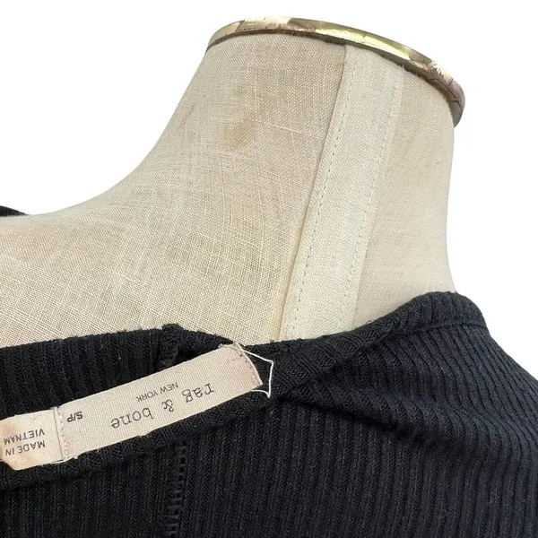 Rag & Bone Black Ribbed V Neck Long Sleeve Stretch Knit Tee Top Size Small‎ - Image 6