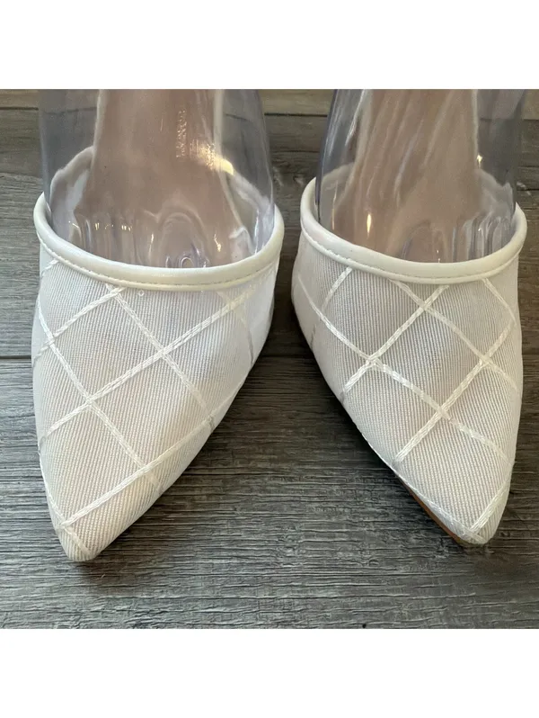 Lulus Louice White Embroidered Mesh Ankle Strap Pumps Shoes Size 8 Wedding Party - Image 3