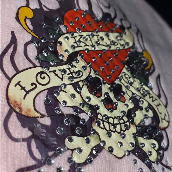 Ed Hardy Beanie embroidered and rhinestones in Blush Pink - Image 3