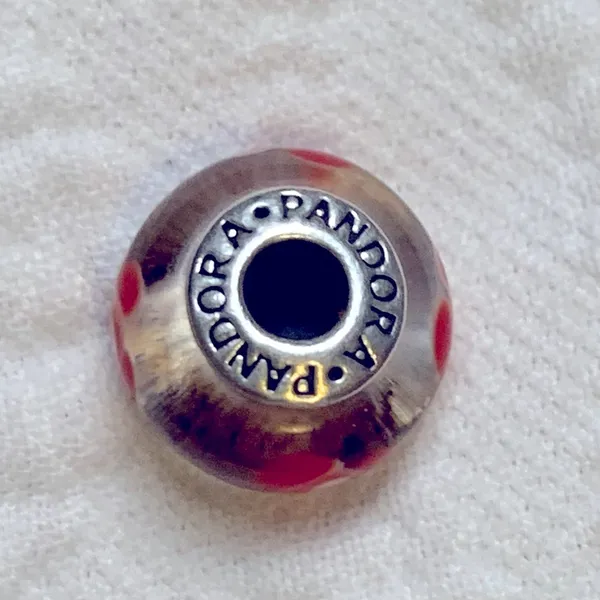 Pandora Authentic Retired Captivating Pink Red Flower Murano Glass Charm - Image 4