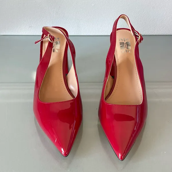 Women’s Red Patent Leather Slingback Block Heel Pumps Pointed Toe Size 8 NEW - Image 2