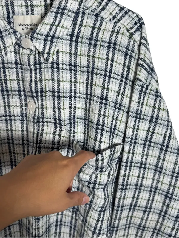 Abercrombie & Fitch Plaid Shirt Jacket Textured Tweed Shacket Oversized XL - Image 5