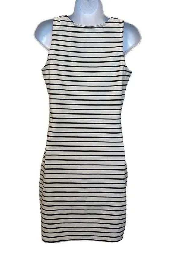 Iris GUC Black White Stripe Bodycon Asymmetric Sleeveless Dress Sz XL - Image 2
