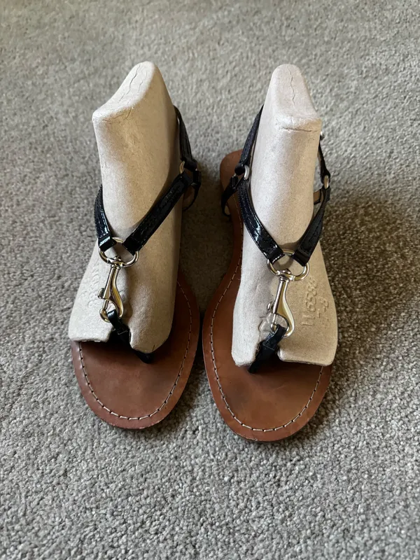 Coach Women's Black Patent Leather T-Strap Sandals - Image 2