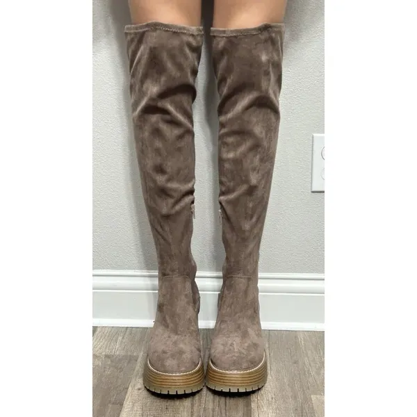 NEW Altar’d State Faux Suede Over The Knee Boots Taupe Chunky Lug Sole Size 8.5M - Image 3