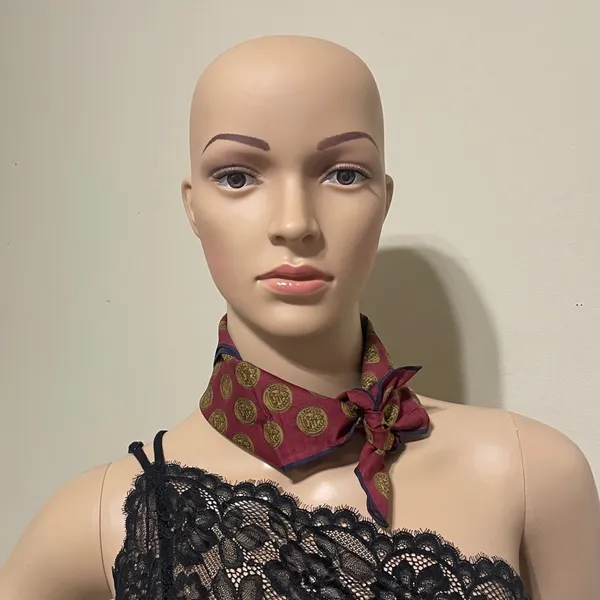 Burberry Burgundy and Gold Patterned Handkerchief - Image 5
