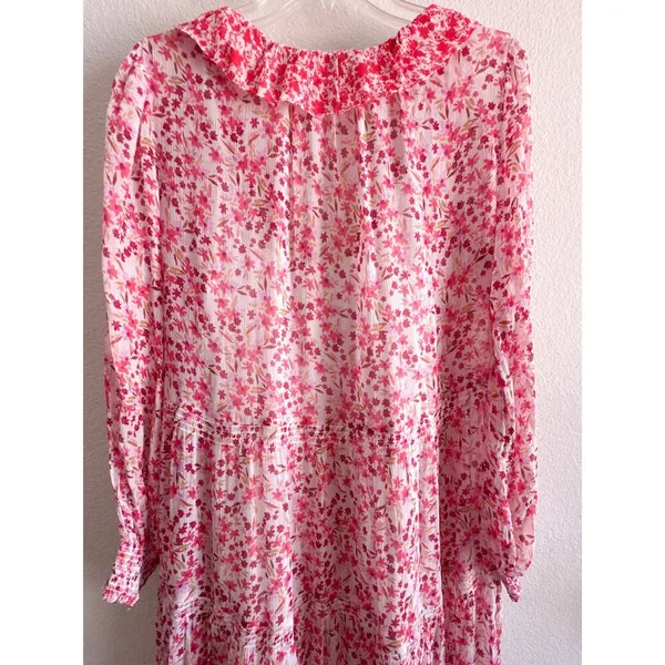 Anthropologie Marais Printed Chiffon Floral Maxi Dress Pink Boho Tassel S - Image 8