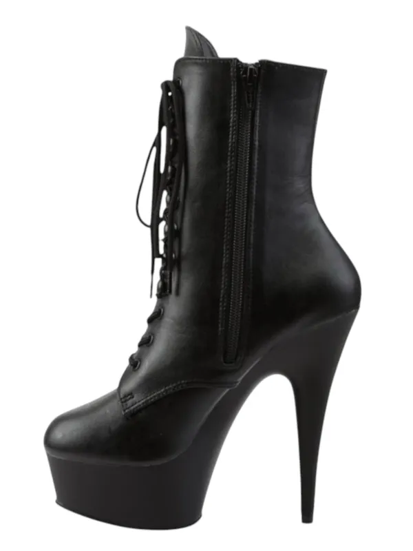 new Pleaser 𖤐 Delight 1020 Platform Stiletto Lace Up Boot 𖤐 Black Faux Leather - Image 6