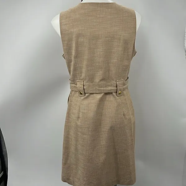 Sharagano khaki sleeveless full zipper sheath pocket dress - Image 5