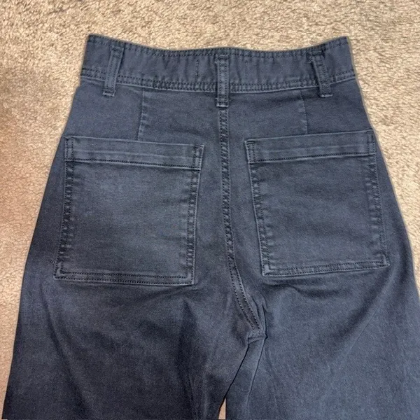 Zara Marine (Sailor) Straight Wide Leg High Waisted Raw Hem Jeans Washed Black 2 - Image 8