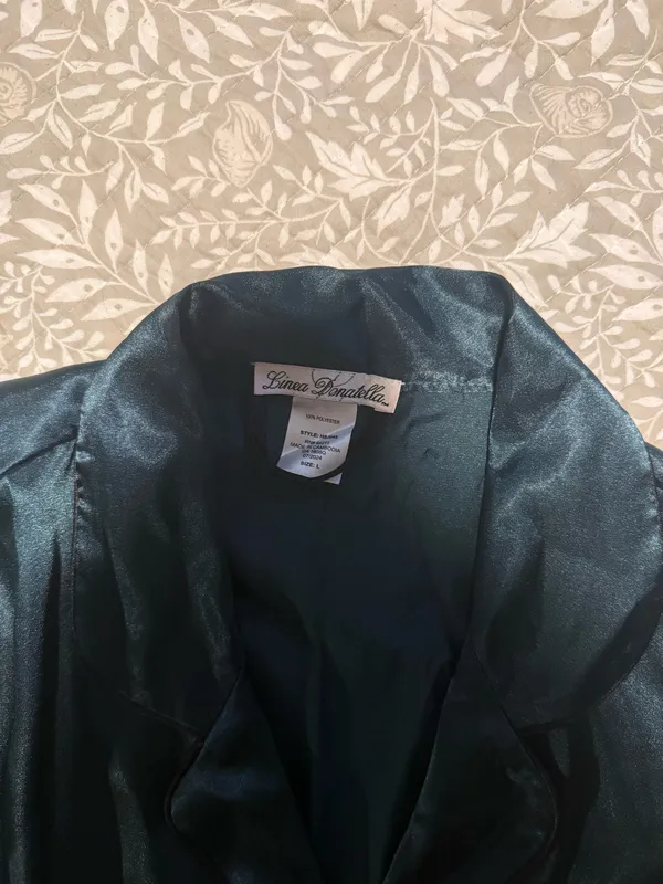 Dark Green Satin Long Pajama Set Size L - Image 4