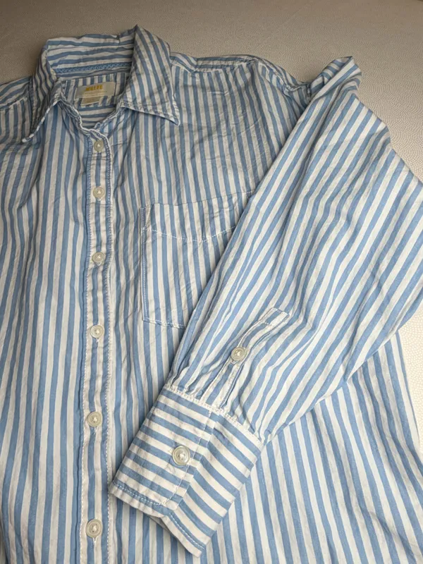 Maeve Anthropologie Women’s XS Blue White Stripe Cotton Button Down Oversized - Image 7