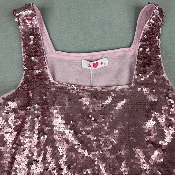 BuddyLove Sugar Pink Sequin 2 Piece Crop Top Mini Skirt Set XS NWT - Image 2