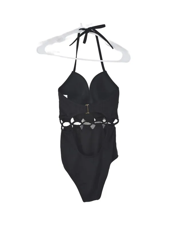 Shade & Shore Black Halter Cut-Out One Piece Wire Swimsuit Size 34DD - Image 4