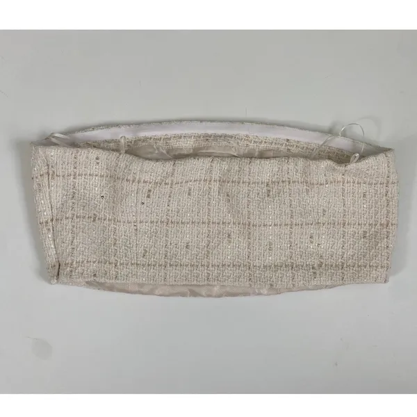 Zara Tweed Metallic Sequin Tube Top Cream Gold Evening Classic Glam Strapless- M - Image 3
