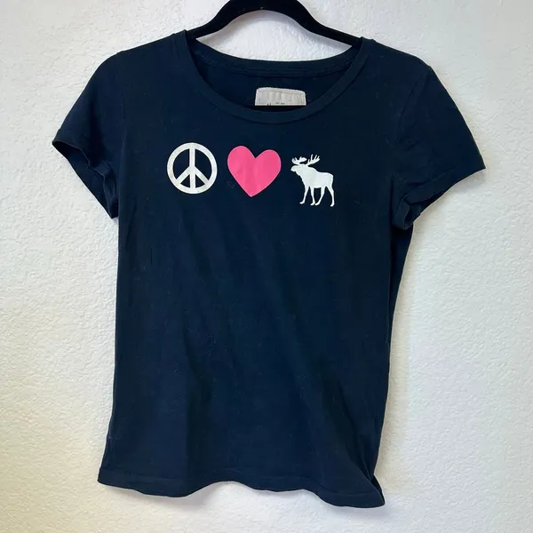 Y2k Abercrombie Peace Love Moose graphic tee navy - Image 2