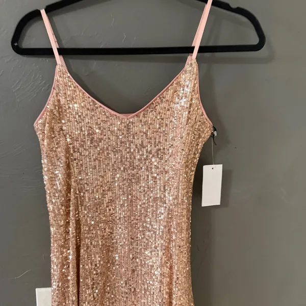 1.STATE‎ Serene Rose Sequin Mini Dress V-Neck Adjustable Sparkle Size 4 NEW - Image 2