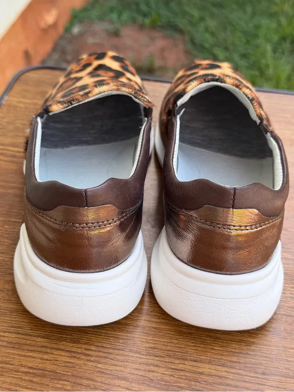 Johnston & Murphy Leopard Calf Hair Slip On Sneakers Women’s 8M Brown Leather - Image 7