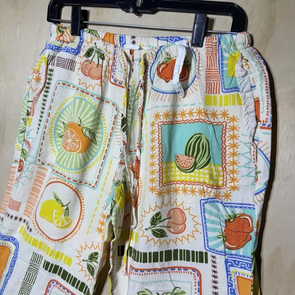 Cali 1850 Womens M Fruit Print Linen Blend Wide Leg Pull On Beach Resort Pants - Image 3