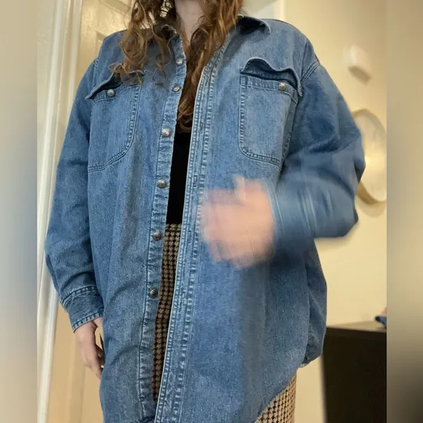 Vintage Orvis Aztec Blanket Lined‎ Denim Chambray Jacket Size Large - Image 3