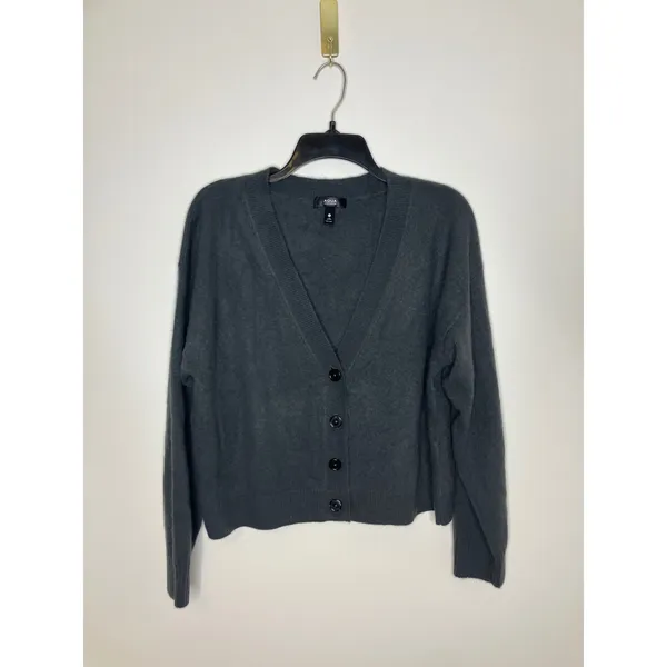 Aqua cashmere dark gray v-neck cardigan sweater long sleeve women's size large‎ - Image 4