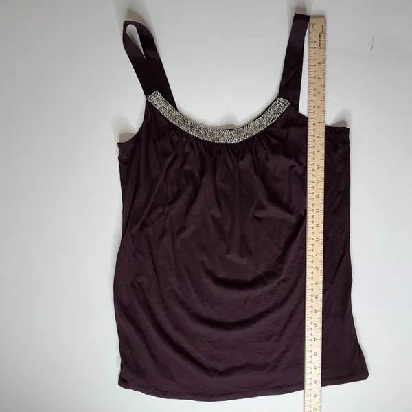DKNY Beaded Neckline Tank Top Medium Brown Embellished Sparkle Y2K Glam Stretch‎ - Image 7