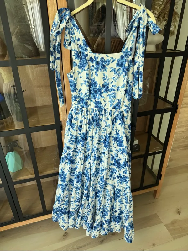 Abercrombie Mille Daphne maxi dress ruffle tiered midi bows cotton floral print tie straps - Image 2