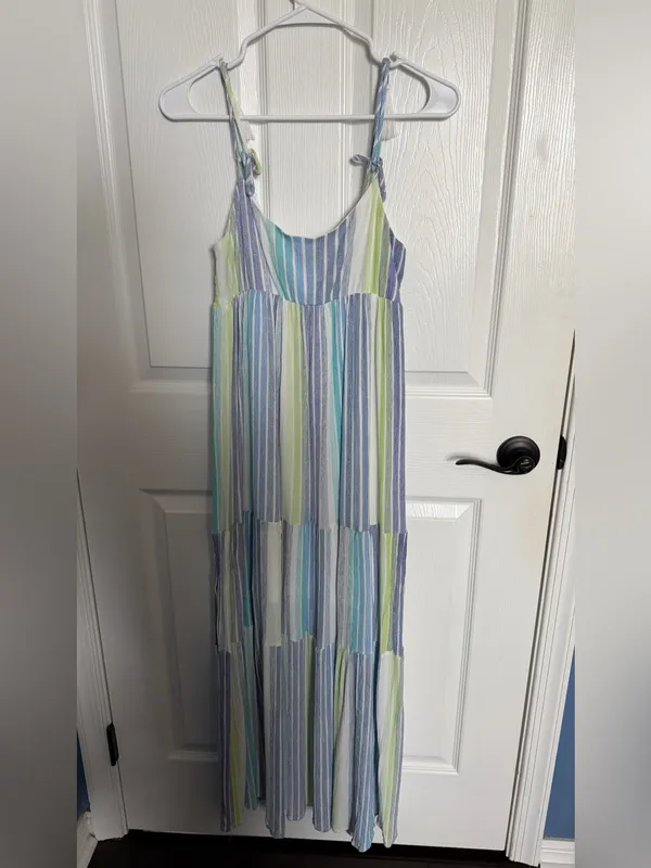 In The Beginning Los Angeles Striped Layered Tie-Shoulder Maxi Dress Small - Image 2