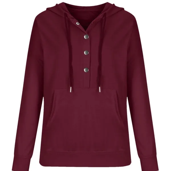 BURGUNDY RED PULLOVER BUTTON UP HOODIE W/KANGAROO POCKET Size XL - Image 3