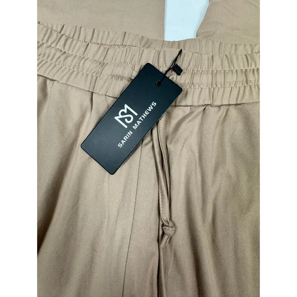 Sarin Mathews Womens Wide Leg Lounge Pants Camel Tan High Waist‎ Drawstring L - Image 6