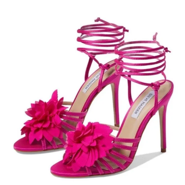 Steve Madden floral ankle wrap stiletto heels pink strappy size 8 - Image 3