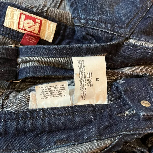 L.E.I. Y2K Denim Shortalls Women’s Sz Med Overalls Bib Shorts Boho 2012 Grunge - Image 9