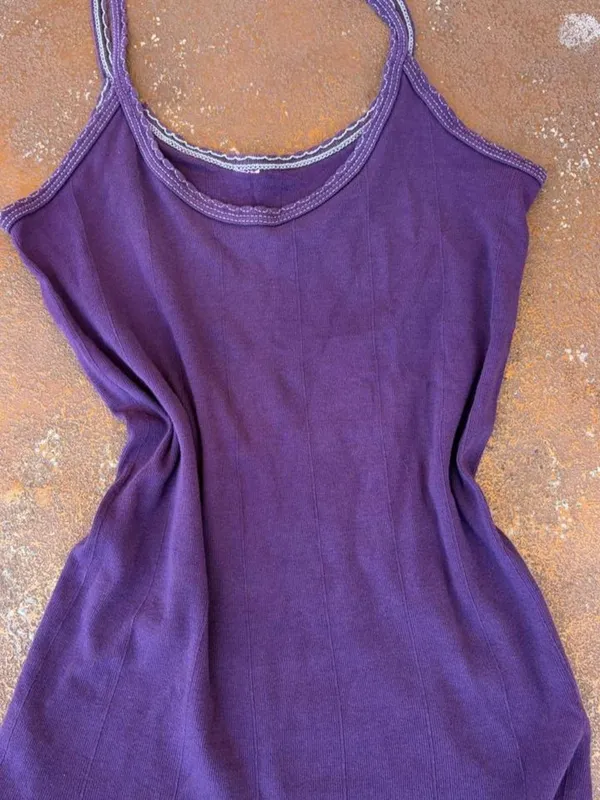 Brandy Melville Purple tank top with thin scalloped trim - no tag- sz s/m #y2k #2000s #basics - Image 4