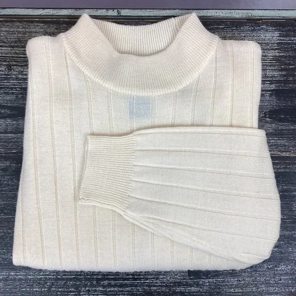 Charter Club 100% Wool Ribbed Ivory Long Sleeve Mock Turtleneck Sweater MP M - Image 4