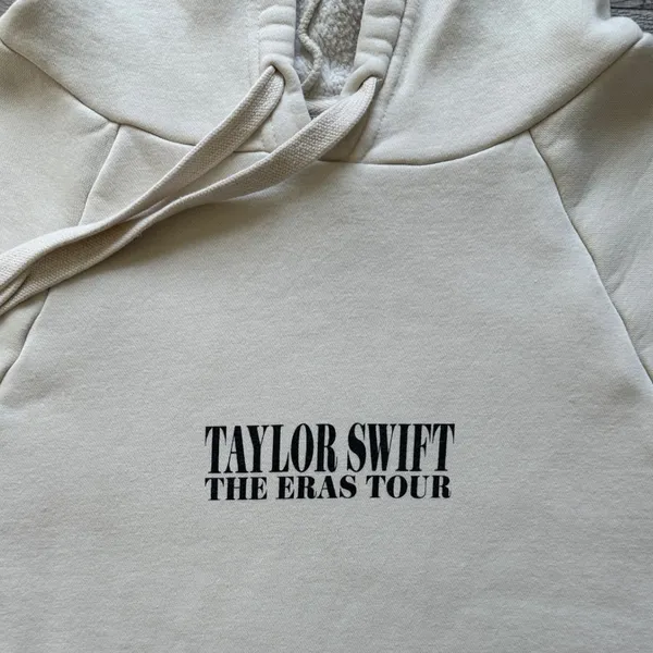 Taylor Swift Eras Tour Merch Hoodie Beige Graphic Concert Sweatshirt S *Flaws* - Image 4