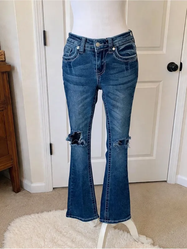 VTG Y2K Style Bamboo Low Rise Flare / Bootcut Jeans Size 00 - Image 2