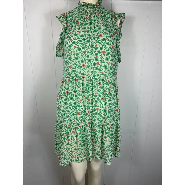 Melloday Women's Green Tiered Sleeveless Knee Length Dress with Smocked Neck. M. - Image 3