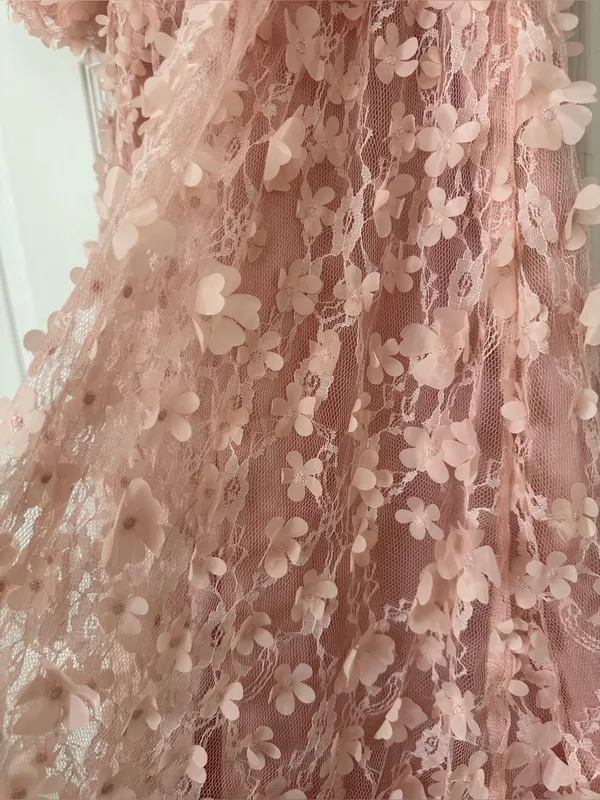 ONE LOVED BABE Wonderstruck Dress Pink 3D Floral Lace Puff Sleeve Midi Large - Image 6